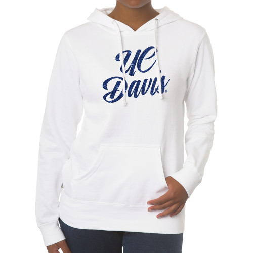  Fall Rush Ladies 60/40 White Fleece Hoodie - H Dark Blue Glitter