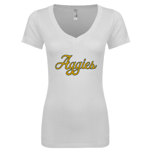  Next Level Womens White Ideal V Tee - Aggies Script