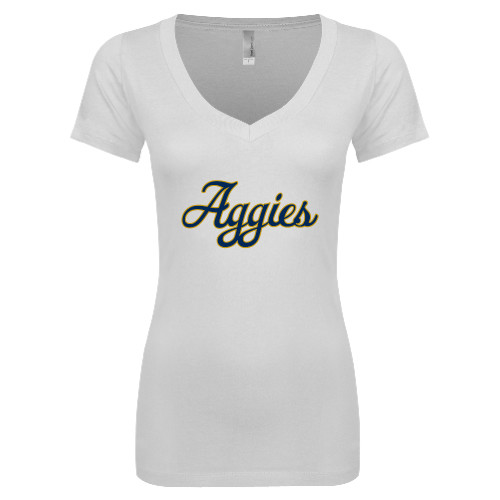  Next Level Womens White Ideal V Tee - Aggies Script