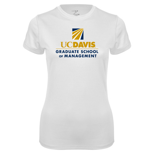  Womens White Performance Tee - Graduate School of Management Stacked