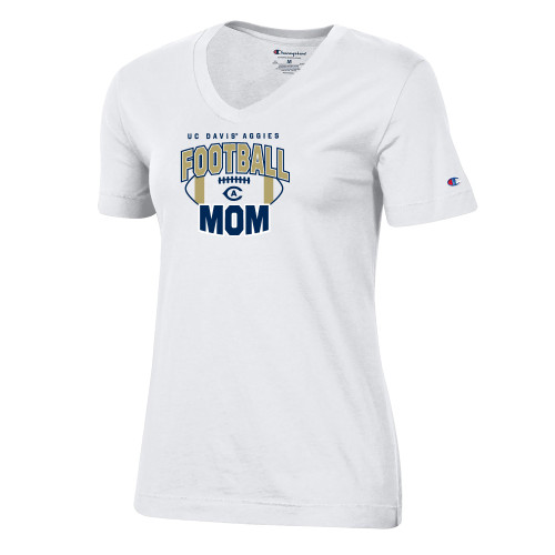  Champion Womens White VNeck Tee - UC Davis Aggies Football Mom