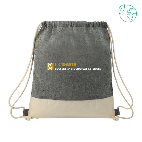  Split Recycled Cotton Natural/Black Drawstring Bag - UC Davis College of Biological Sciences Flat