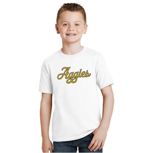  Youth White T Shirt - Aggies Script