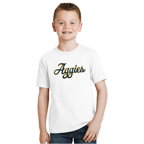  Youth White T Shirt - Aggies Script