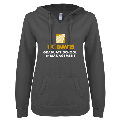  ENZA Womens Dark Heather V Notch Raw Edge Fleece Hoodie - Graduate School of Management Stacked