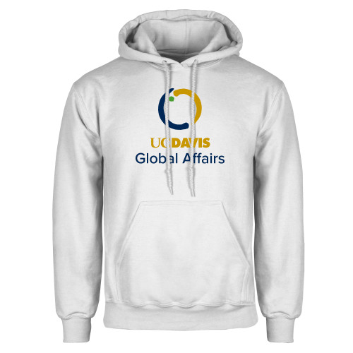  White Fleece Hoodie - UC Davis Global Affairs Stacked