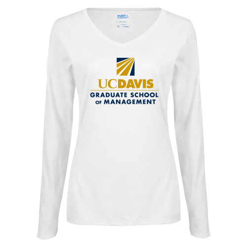  Womens White Long Sleeve V Neck Tee - Graduate School of Management Stacked