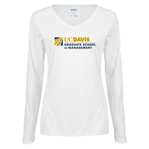  Womens White Long Sleeve V Neck Tee - Graduate School of Management Flat