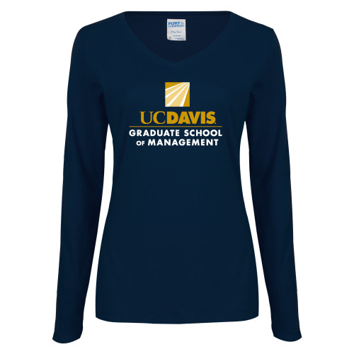  Womens Navy Long Sleeve V Neck Tee - Graduate School of Management Stacked