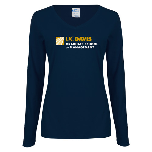  Womens Navy Long Sleeve V Neck Tee - Graduate School of Management Flat