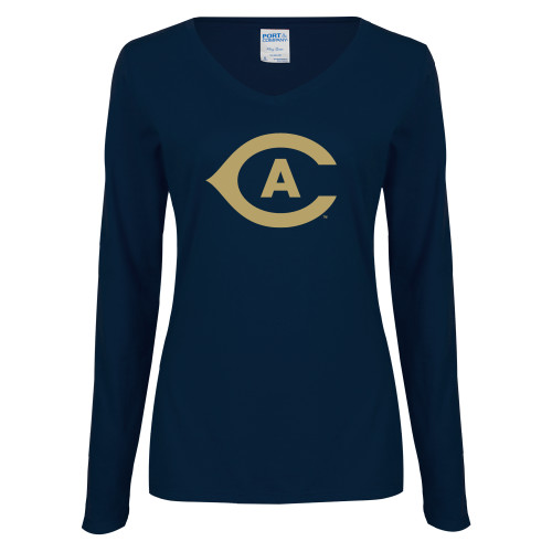  Womens Navy Long Sleeve V Neck Tee - Secondary Athletics Mark