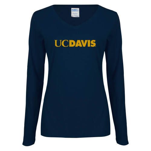  Womens Navy Long Sleeve V Neck Tee - UC DAVIS
