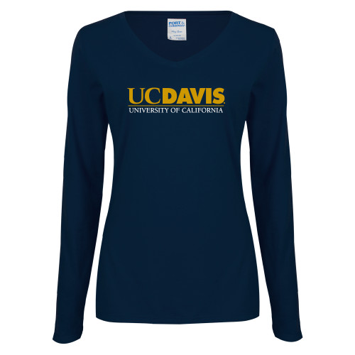  Womens Navy Long Sleeve V Neck Tee - UC DAVIS U of C
