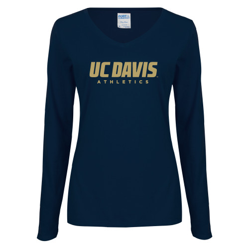  Womens Navy Long Sleeve V Neck Tee - Primary Athletics Mark