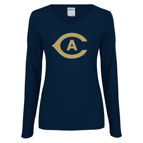  Womens Navy Long Sleeve V Neck Tee - Secondary Athletics Mark