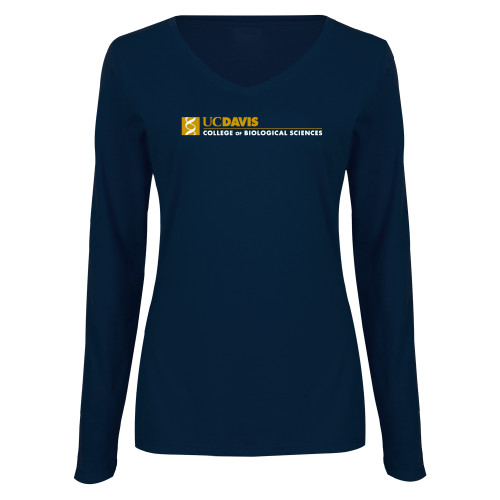  Womens Navy Long Sleeve V Neck Tee  - UC Davis College of Biological Sciences Flat