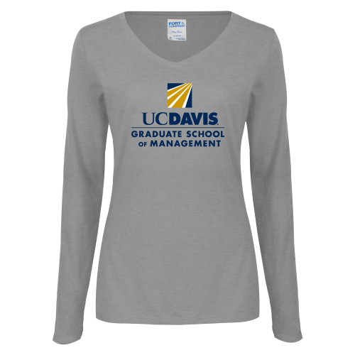  Womens Grey Long Sleeve V Neck Tee  - Graduate School of Management Stacked