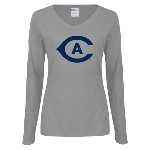  Womens Grey Long Sleeve V Neck Tee  - Secondary Athletics Mark