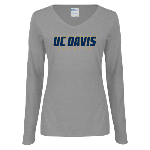  Womens Grey Long Sleeve V Neck Tee  - Primary Athletics Mark