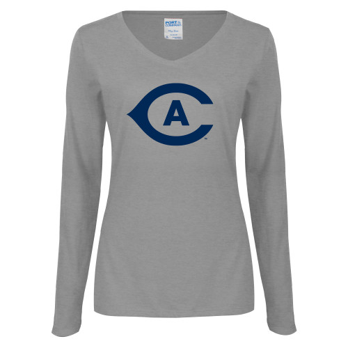  Womens Grey Long Sleeve V Neck Tee  - Secondary Athletics Mark