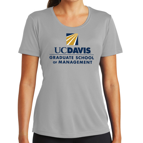  Womens Grey Performance Short Sleeve Tee - Graduate School of Management Stacked