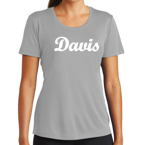  Womens Grey Performance Short Sleeve Tee - Script Davis