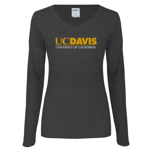  Womens Dark Heather Long Sleeve V Neck Tee  - UC DAVIS U of C