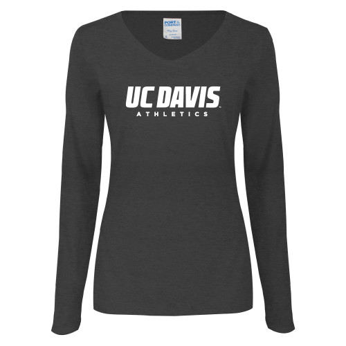  Womens Dark Heather Long Sleeve V Neck Tee  - Primary Athletics Mark