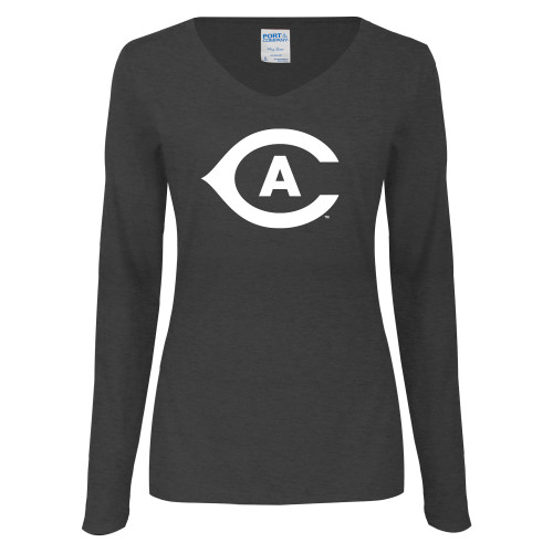  Womens Dark Heather Long Sleeve V Neck Tee  - Secondary Athletics Mark
