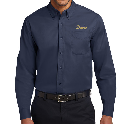  Navy Twill Button Down Long Sleeve - Script Davis