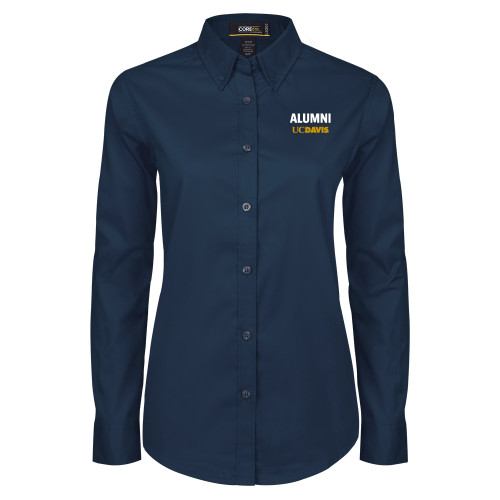  Womens Navy Twill Button Down Long Sleeve  - Alumni UC Davis