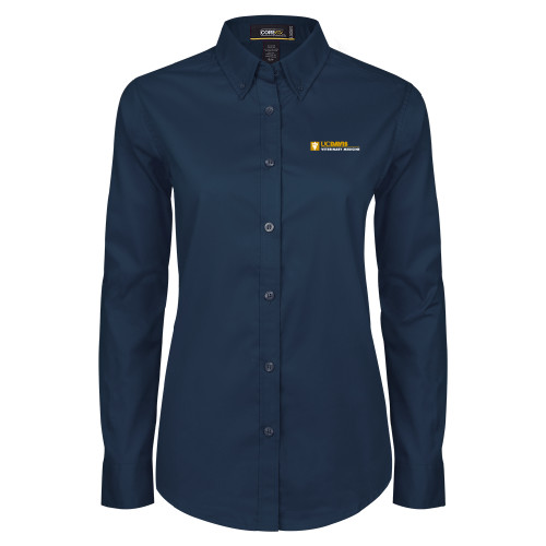  Womens Navy Twill Button Down Long Sleeve  - Veterinary Medicine
