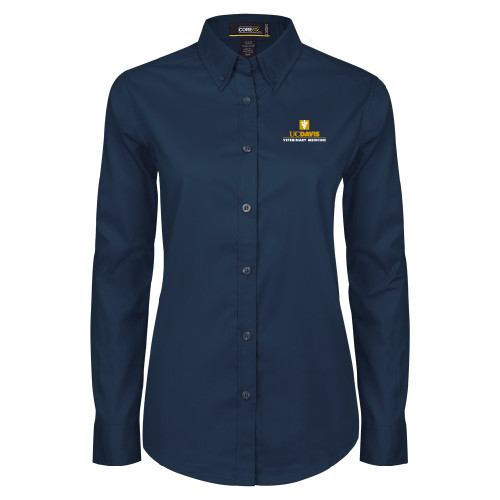  Womens Navy Twill Button Down Long Sleeve  - Veterinary Medicine