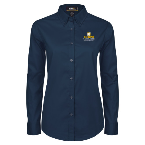  Womens Navy Twill Button Down Long Sleeve  - Graduate School of Management Stacked