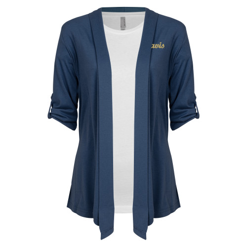  Womens Navy Drape Front Cardigan Sweater  - Script Davis