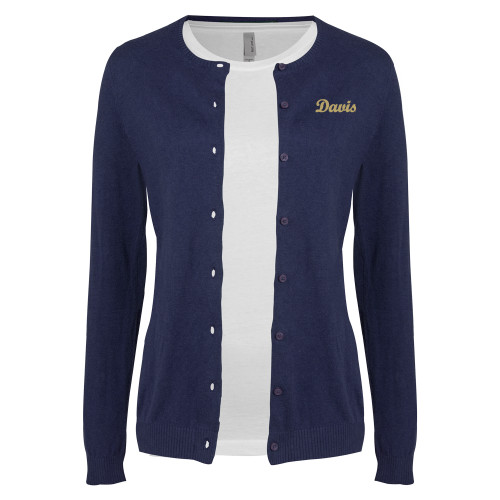  Womens Navy Cardigan Sweater - Script Davis