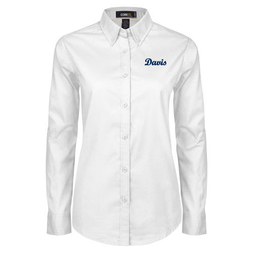  Womens White Twill Button Down Long Sleeve - Script Davis