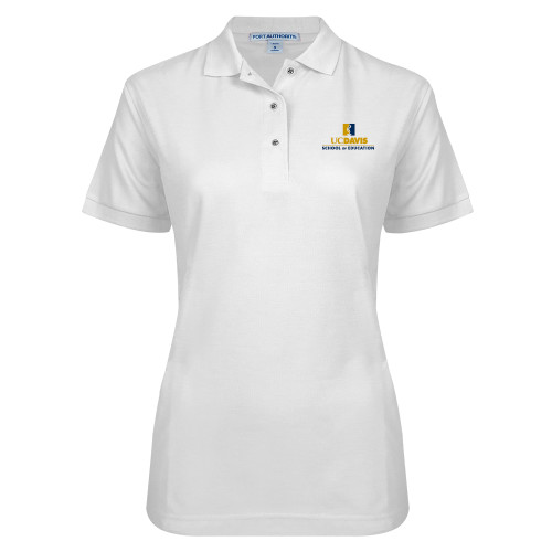  Womens Silk Touch White Pique Polo - School of Education