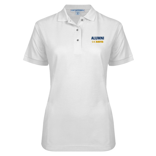  Womens Silk Touch White Pique Polo - Alumni UC Davis