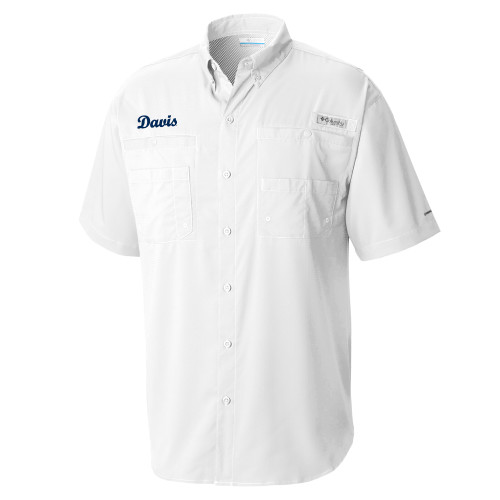  Columbia White Tamiami Performance Short Sleeve Shirt - Script Davis