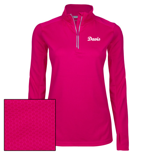  Womens Pink Raspberry Sport Wick 1/4 Zip Pullover - Script Davis