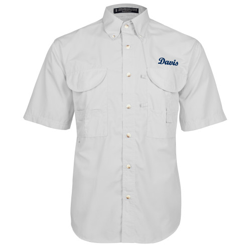  White Fishing Shirt Performance Short Sleeve - Script Davis