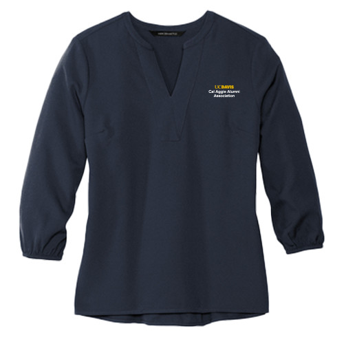  Mercer + Mettle Womens Navy 3/4 Sleeve Crepe Blouse - UC Davis Cal Aggie Alumni Association