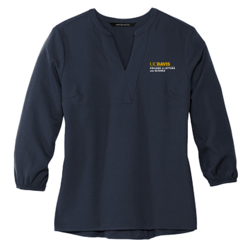  Mercer + Mettle Womens Navy 3/4 Sleeve Crepe Blouse - UC Davis College of Letters and Science