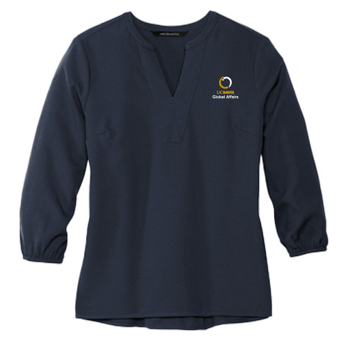  Mercer + Mettle Womens Navy 3/4 Sleeve Crepe Blouse - UC Davis Global Affairs Stacked