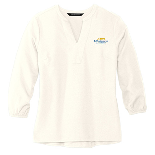  Mercer + Mettle Womens Ivory 3/4 Sleeve Crepe Blouse - UC Davis Cal Aggie Alumni Association