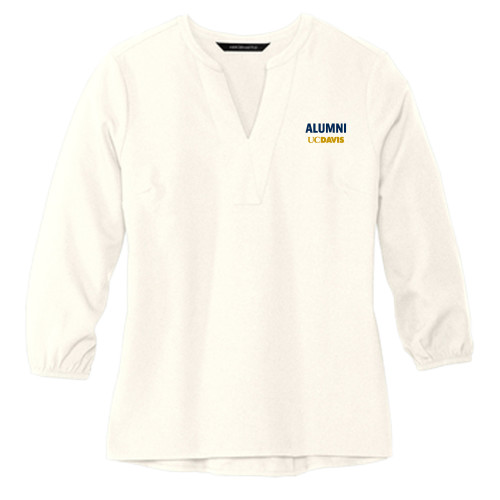  Mercer + Mettle Womens Ivory 3/4 Sleeve Crepe Blouse - Alumni UC Davis