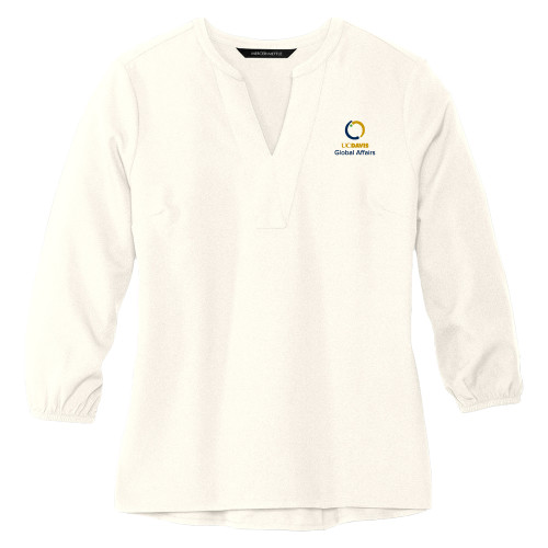  Mercer + Mettle Womens Ivory 3/4 Sleeve Crepe Blouse - UC Davis Global Affairs Stacked