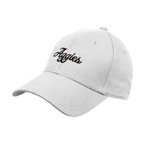  White Structured Adjustable Pro Style Hat - Aggies Script