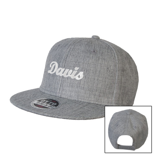  Heather Grey Wool Blend Flat Bill Snapback Hat - Script Davis